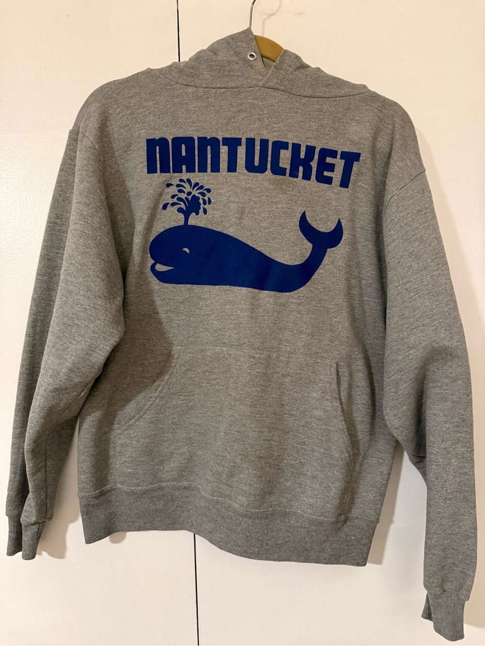 Authentic Nantucket Blue Whale Graphic Grey Pullover Hoodie